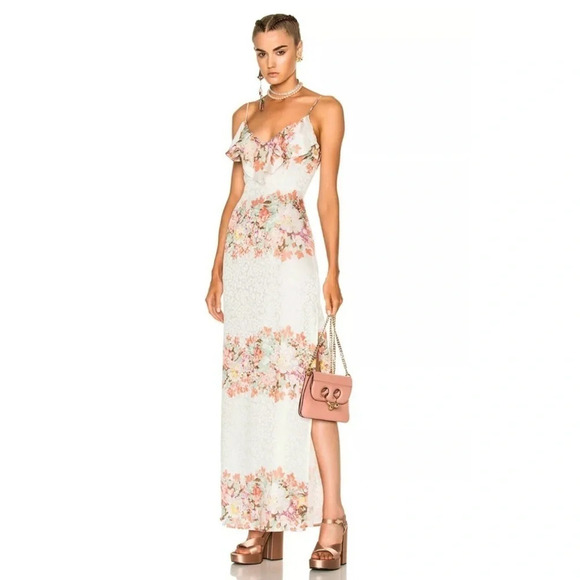 LPA Silk Floral Leopard Jacquard Ruffle Night Out Maxi Dress 167 Size XS - Picture 1 of 13